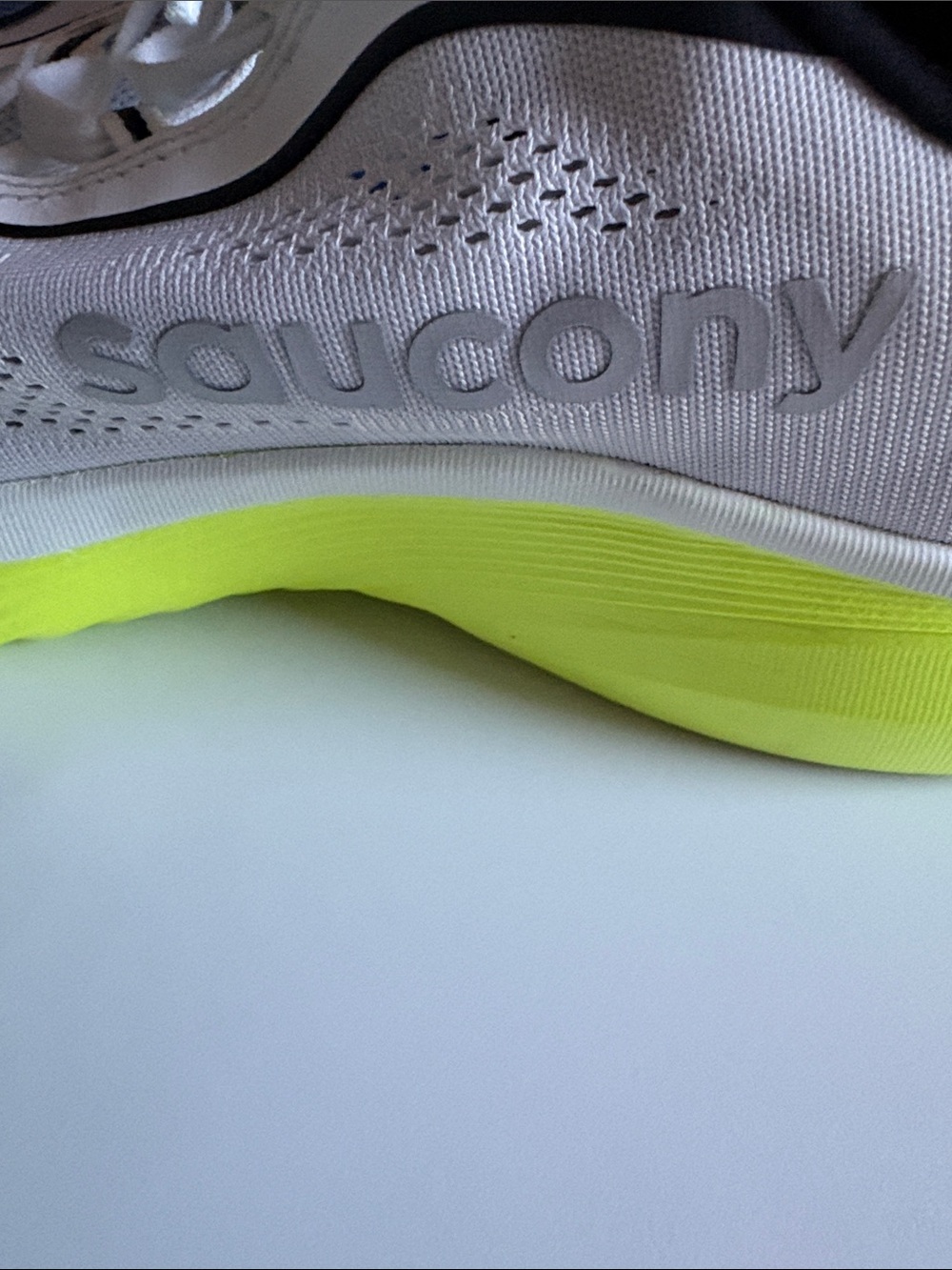 Saucony White and Neon Yellow Men's Running Sneakers - Picture 6 of 6